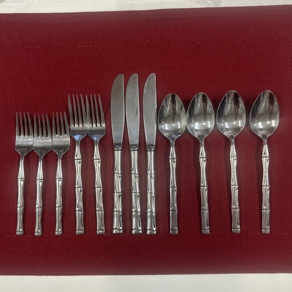 Lot of 12 Rogers Stainless Flatware Bamboo Style Pattern Korea Mid Century - Picture 1 of 16